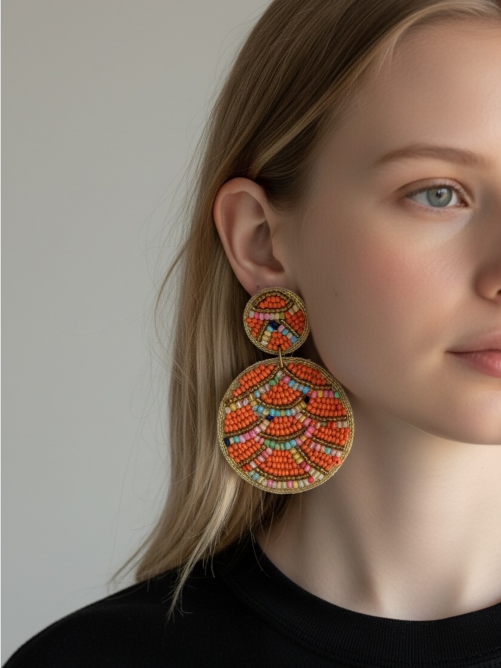 10/1 Handcrafted Orange Beaded Statement Drop Earrings